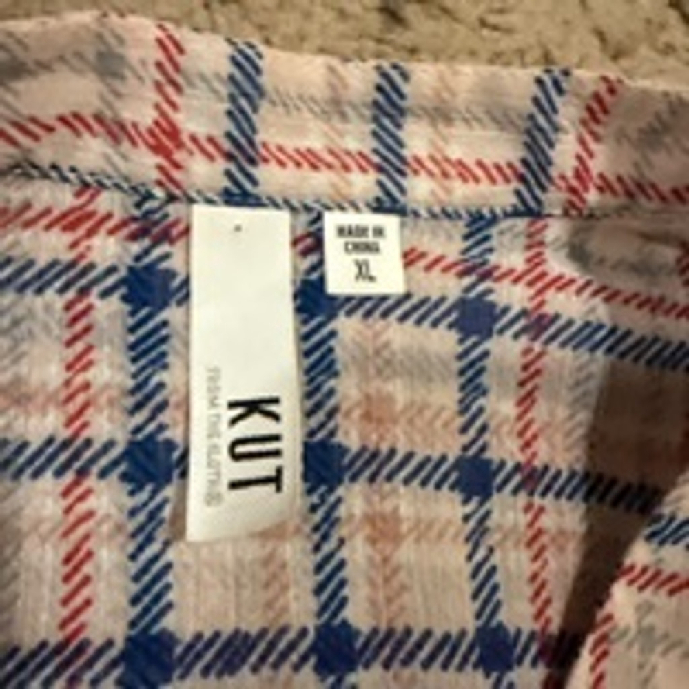 Women's KUT From the Kloth Plaid Button-Up Shirt XL White Blue - Picture 4 of 9